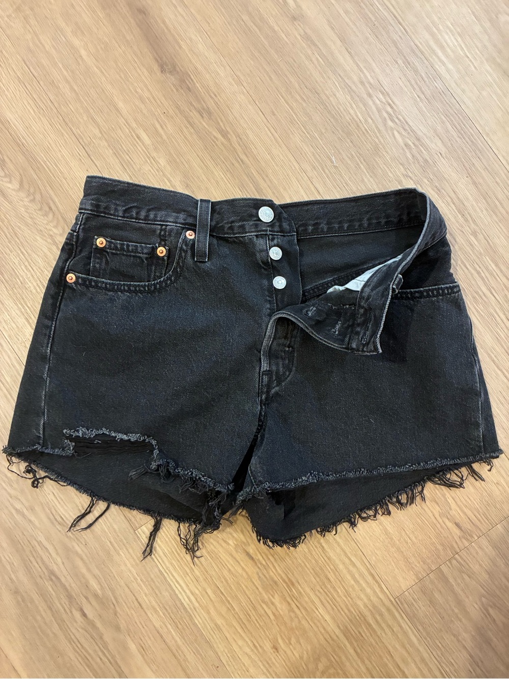 Levi’s button-up Black Women's Distressed Denim Shorts